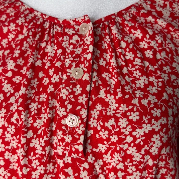 J Crew Red Floral Short Sleeve Blouse Size Small - Picture 3 of 9
